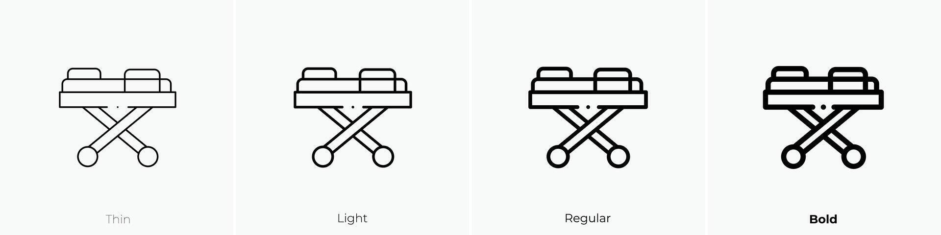 medicinsk bår ikon. tunn, ljus, regelbunden och djärv stil design isolerat på vit bakgrund vektor