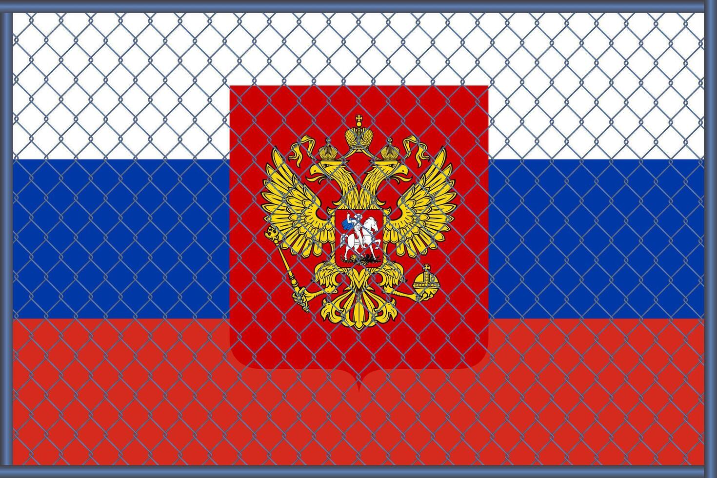 Vektor Illustration von das Flagge und Mantel von Waffen von Russland unter das Gitter. Konzept von Isolationismus.