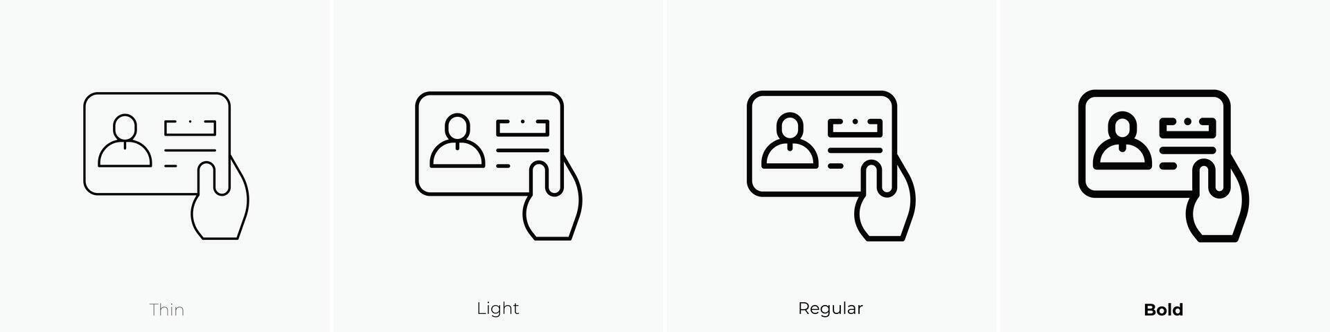 Mitgliedschaft Karte Symbol. dünn, Licht, regulär und Fett gedruckt Stil Design isoliert auf Weiß Hintergrund vektor