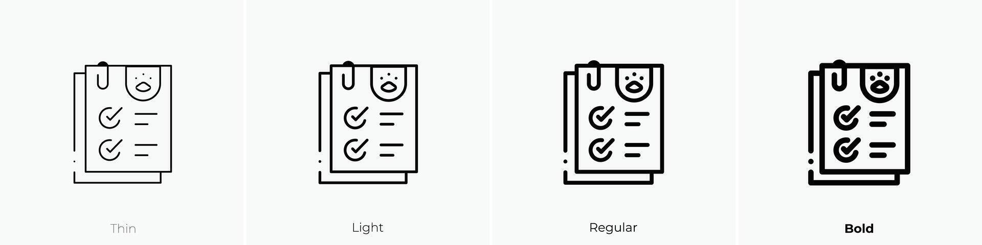 medizinisch Bericht Symbol. dünn, Licht, regulär und Fett gedruckt Stil Design isoliert auf Weiß Hintergrund vektor