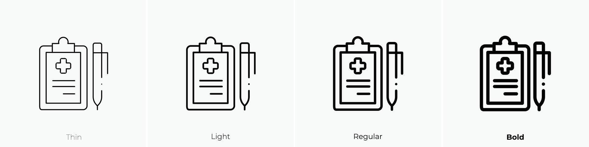 medizinisch Datei Symbol. dünn, Licht, regulär und Fett gedruckt Stil Design isoliert auf Weiß Hintergrund vektor