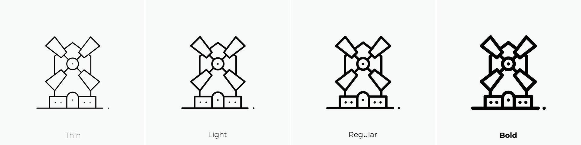 Mühle Symbol. dünn, Licht, regulär und Fett gedruckt Stil Design isoliert auf Weiß Hintergrund vektor