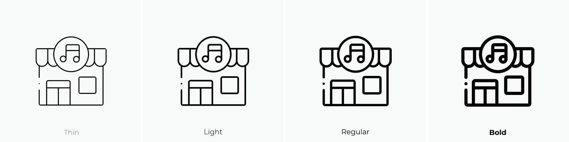 Musik- Geschäft Symbol. dünn, Licht, regulär und Fett gedruckt Stil Design isoliert auf Weiß Hintergrund vektor