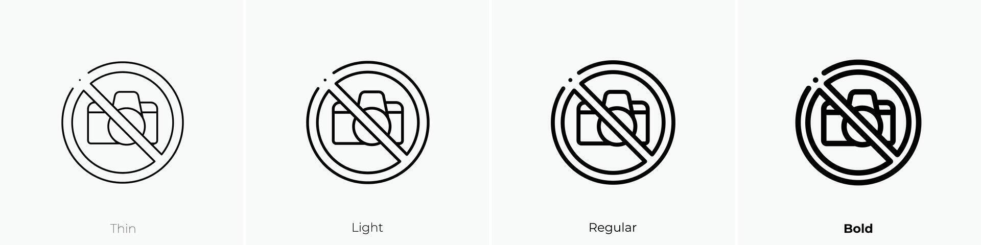 Nej kamera ikon. tunn, ljus, regelbunden och djärv stil design isolerat på vit bakgrund vektor