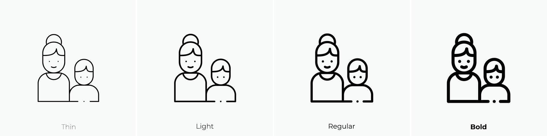 Mutter Symbol. dünn, Licht, regulär und Fett gedruckt Stil Design isoliert auf Weiß Hintergrund vektor