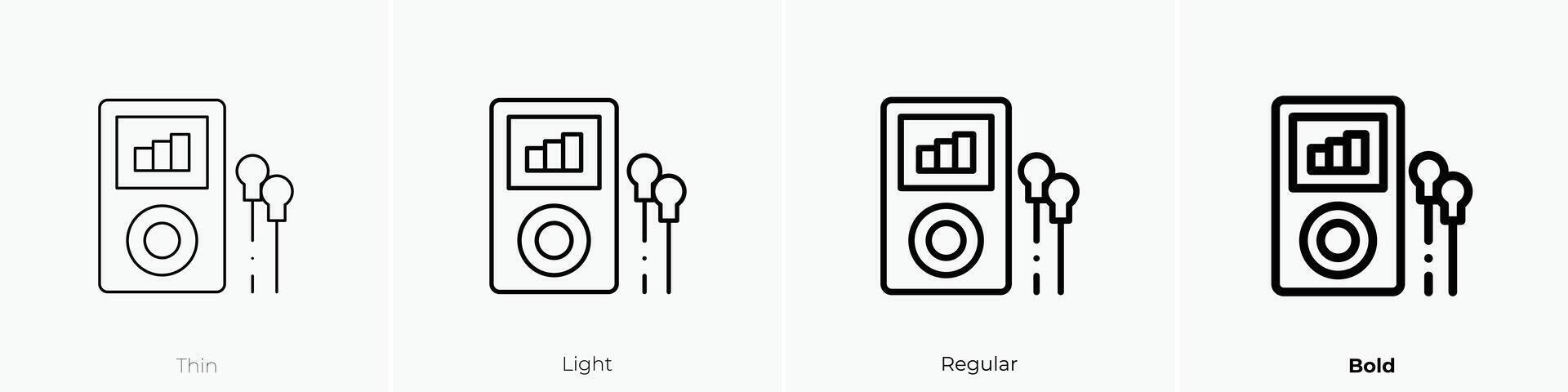 Musik- Spieler Symbol. dünn, Licht, regulär und Fett gedruckt Stil Design isoliert auf Weiß Hintergrund vektor