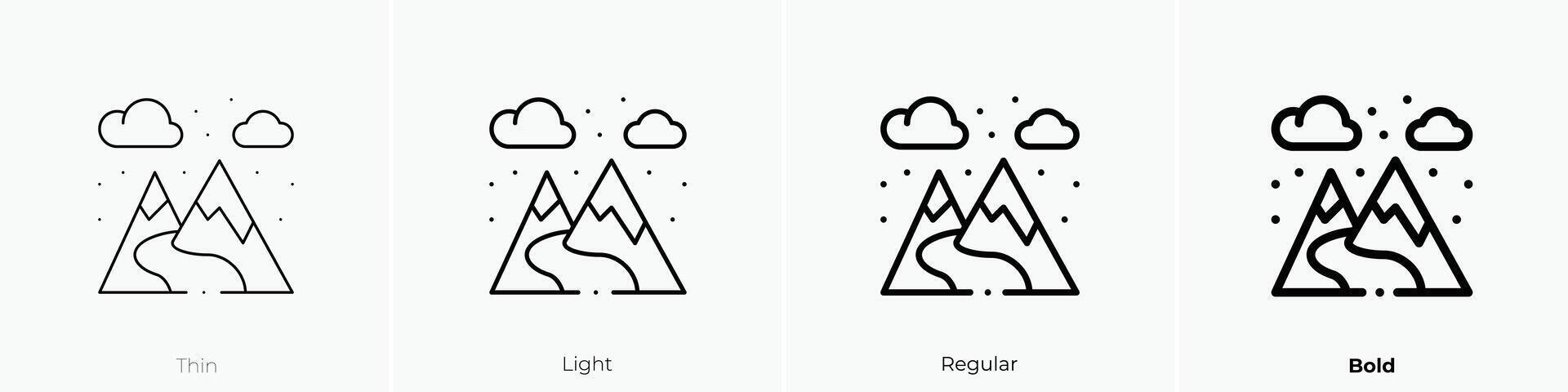 Berg Symbol. dünn, Licht, regulär und Fett gedruckt Stil Design isoliert auf Weiß Hintergrund vektor