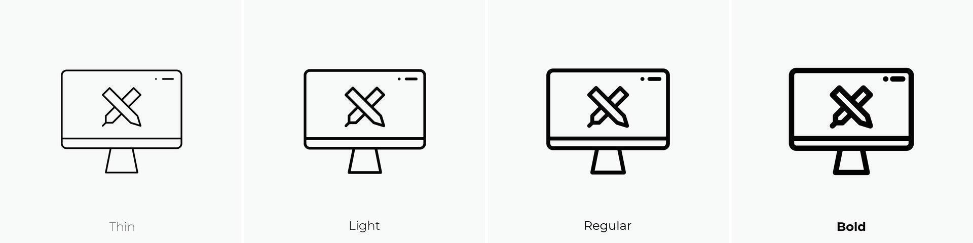 Monitor Symbol. dünn, Licht, regulär und Fett gedruckt Stil Design isoliert auf Weiß Hintergrund vektor