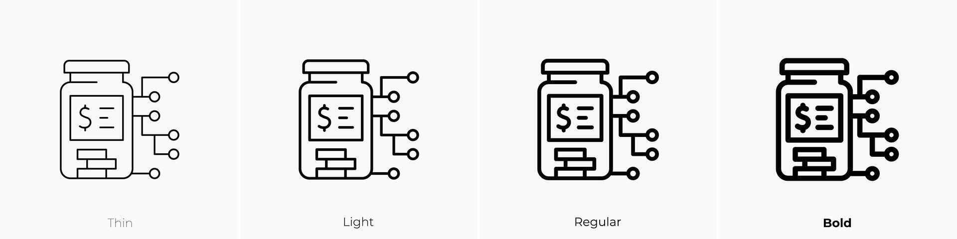 pengar ikon. tunn, ljus, regelbunden och djärv stil design isolerat på vit bakgrund vektor