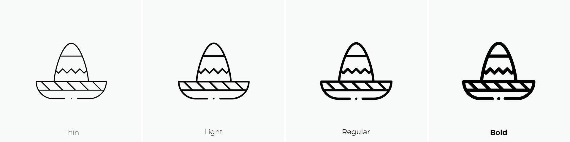 mexikansk hatt ikon. tunn, ljus, regelbunden och djärv stil design isolerat på vit bakgrund vektor