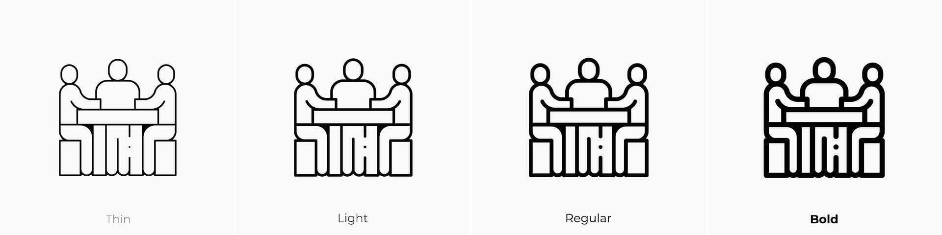 möte ikon. tunn, ljus, regelbunden och djärv stil design isolerat på vit bakgrund vektor