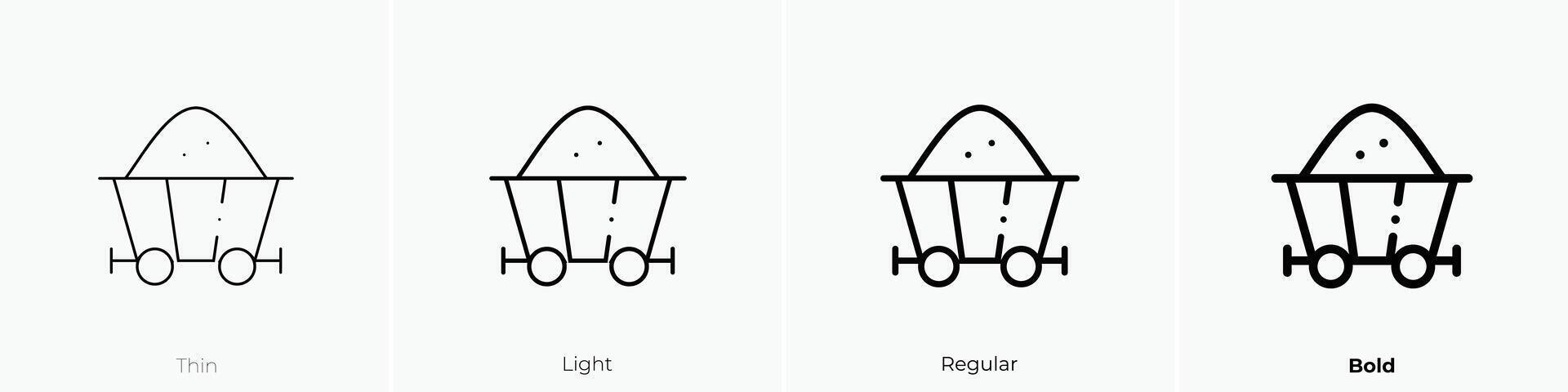 Bergwerk Wagen Symbol. dünn, Licht, regulär und Fett gedruckt Stil Design isoliert auf Weiß Hintergrund vektor