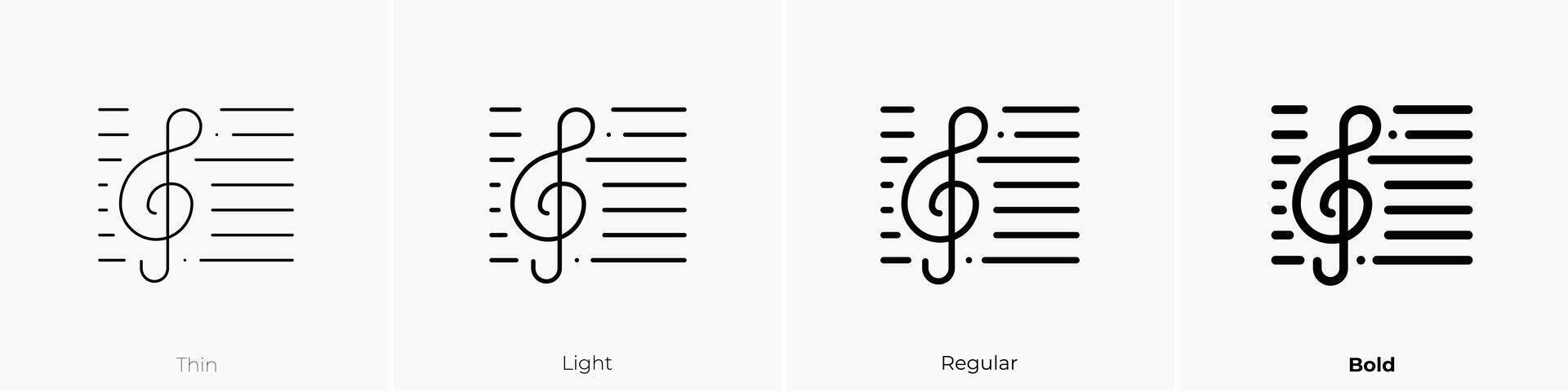 Musik- Symbol. dünn, Licht, regulär und Fett gedruckt Stil Design isoliert auf Weiß Hintergrund vektor