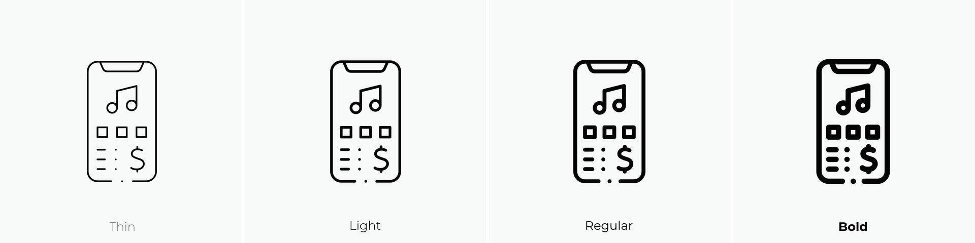 Musik- App Symbol. dünn, Licht, regulär und Fett gedruckt Stil Design isoliert auf Weiß Hintergrund vektor