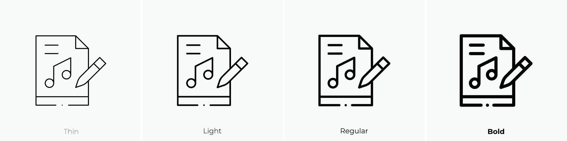 Musik- Dateien Symbol. dünn, Licht, regulär und Fett gedruckt Stil Design isoliert auf Weiß Hintergrund vektor