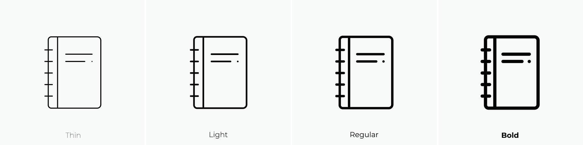 Notizbuch Symbol. dünn, Licht, regulär und Fett gedruckt Stil Design isoliert auf Weiß Hintergrund vektor