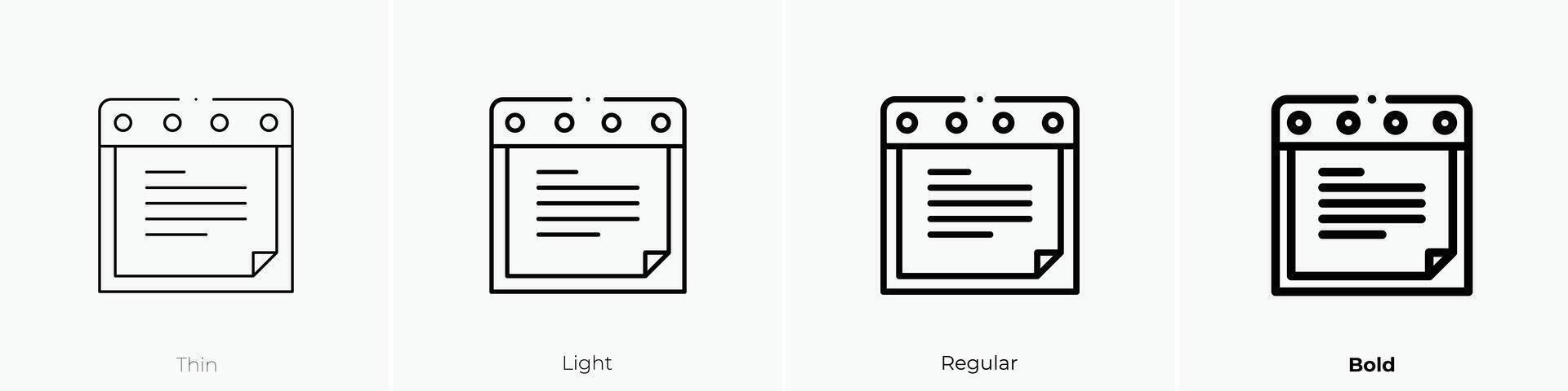 Anmerkungen Symbol. dünn, Licht, regulär und Fett gedruckt Stil Design isoliert auf Weiß Hintergrund vektor