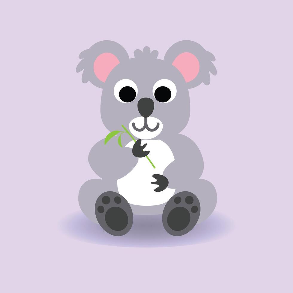 bebis koala tecknad serie. vektor illustration. Lycklig söt koala äter blad branch.alphabet djur- begrepp