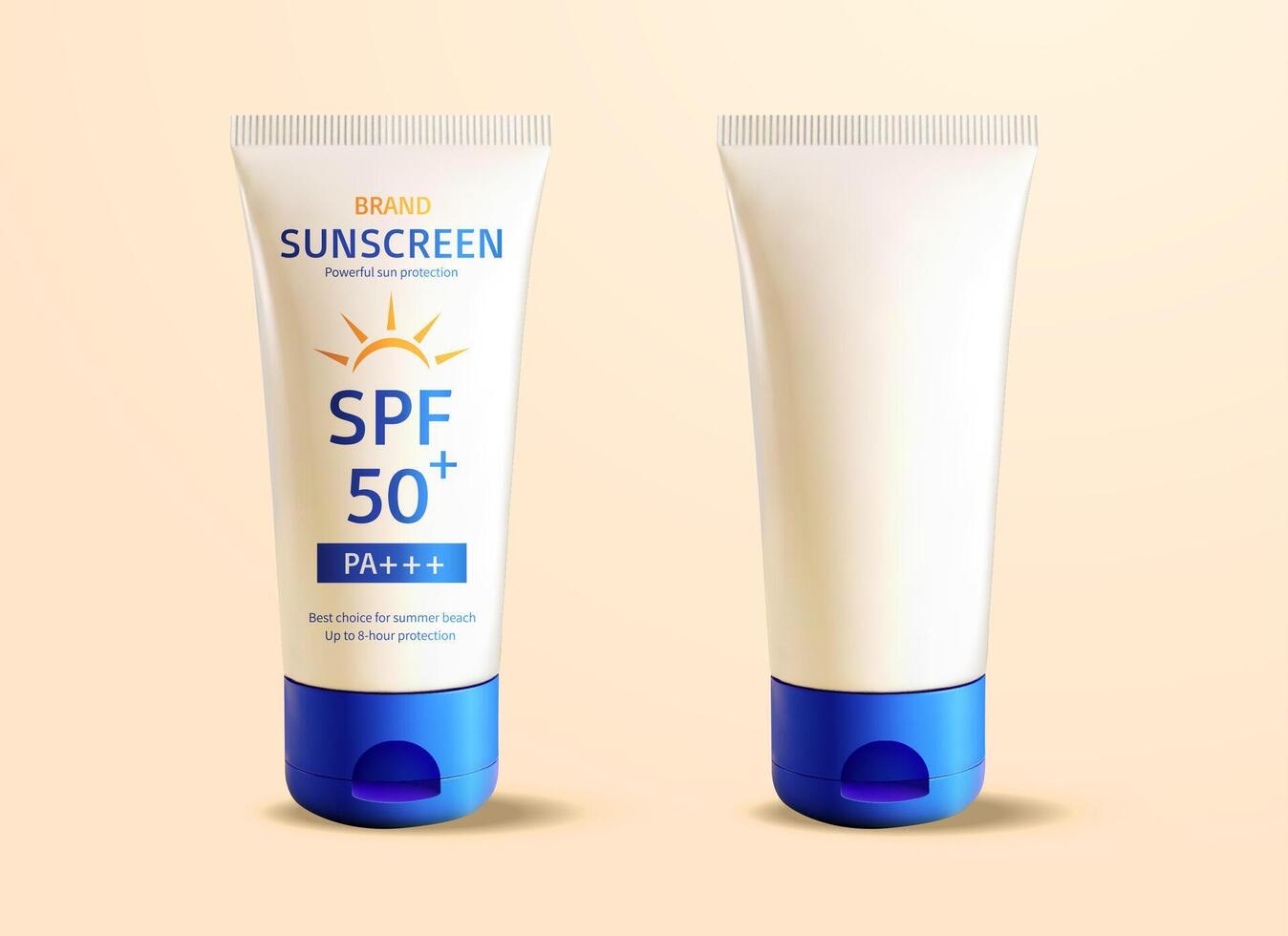 3d Sonnenschutz Sahne Tube Mokcup. Illustration von Sonnencreme Produkt Verpackung Design zum Sommer- branding oder Werbung vektor