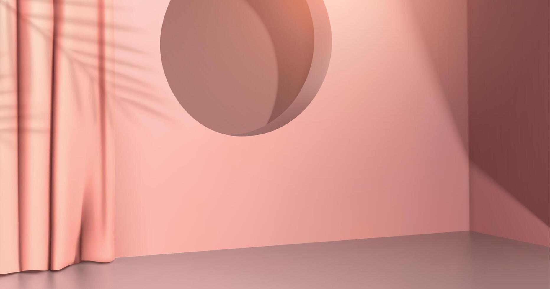 3d minimal Rosa Szene Design mit Vorhang, Loch und Blatt Schatten. Hintergrund geeignet zum kosmetisch oder Spa Produkt Anzeige. vektor