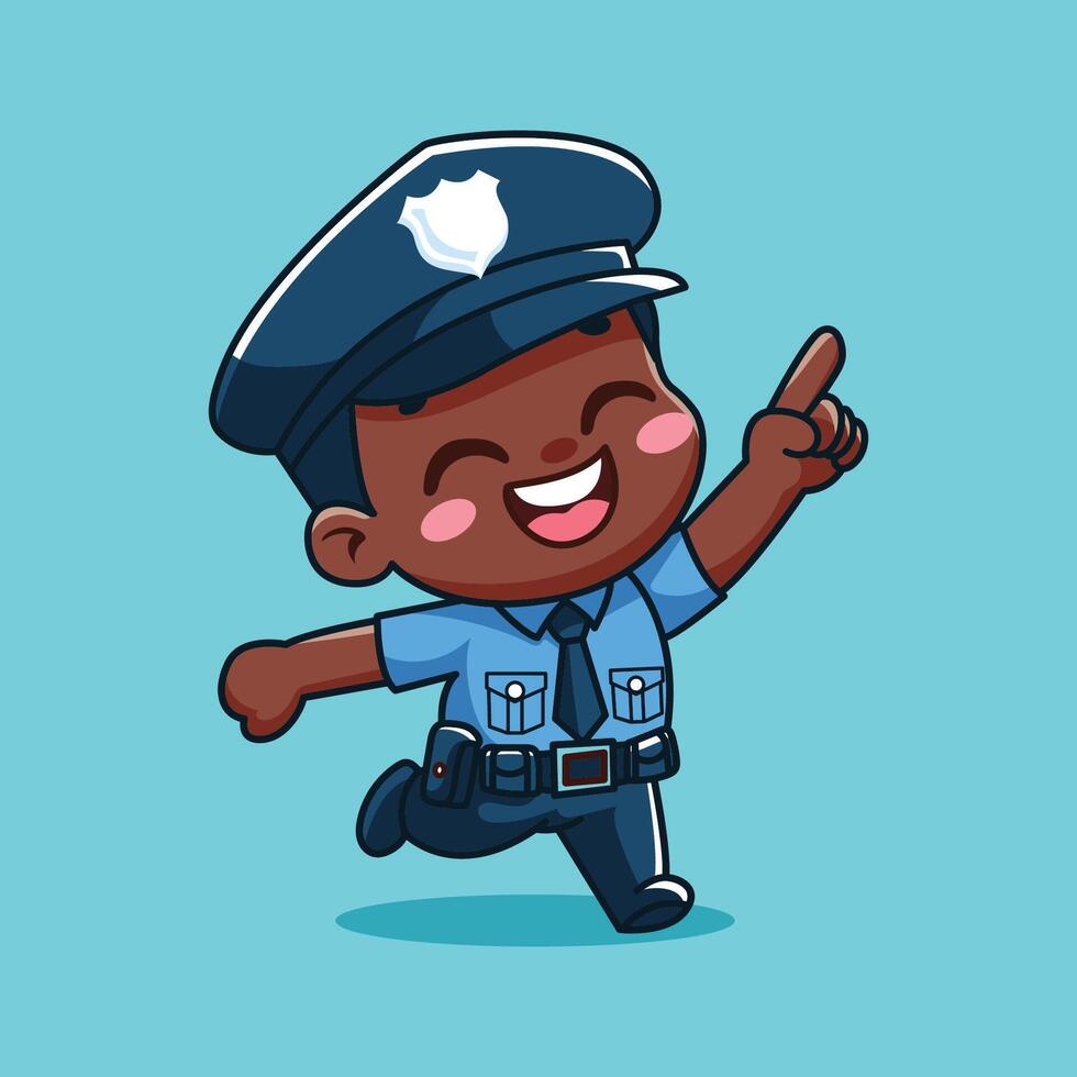 söt vektor design illustration av en liten pojke passande en polis officer
