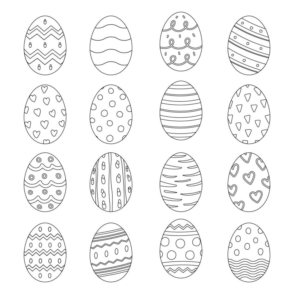 Ostern Eier mit anders Textur. schwarz Linie zum Kind und Färbung Buch vektor