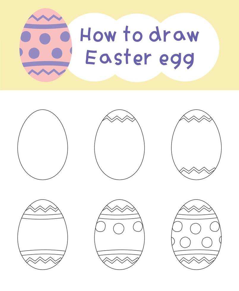på vilket sätt till dra påsk ägg tecknad serie steg förbi steg för unge bok, vår, färg bok och utbildning vektor
