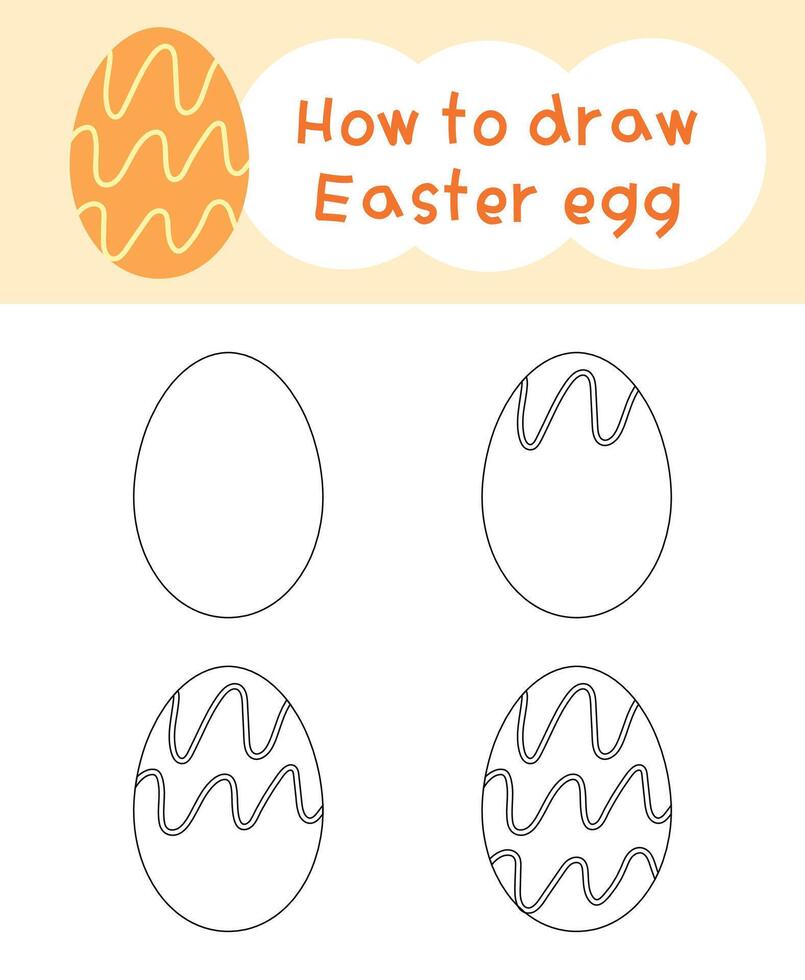 Wie zu zeichnen Ostern Ei Karikatur Schritt durch Schritt zum Kind Buch, Frühling, Färbung Buch und Bildung vektor