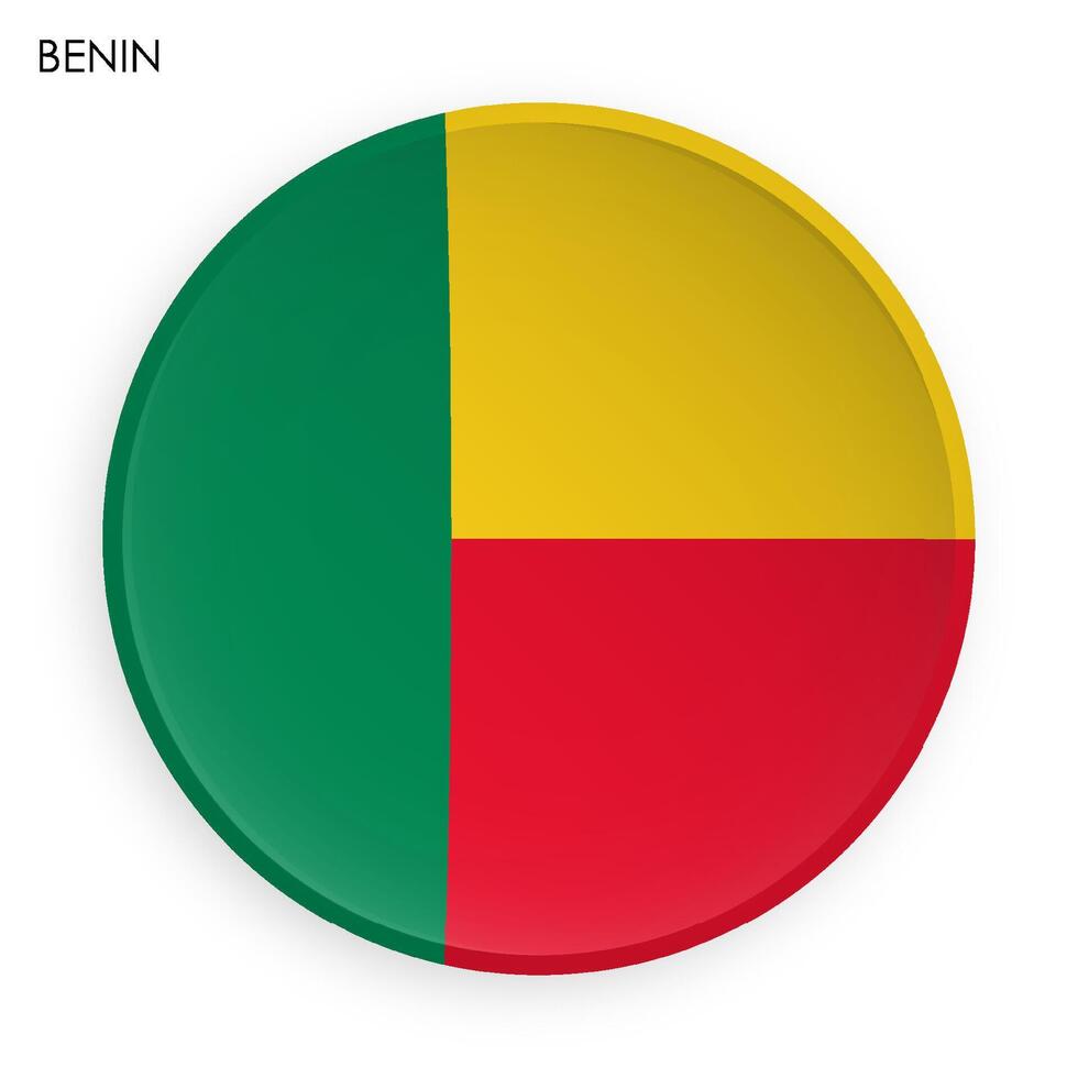 Republik von Benin Flagge Symbol im modern Neomorphismus Stil. Taste zum Handy, Mobiltelefon Anwendung oder Netz. Vektor auf Weiß Hintergrund