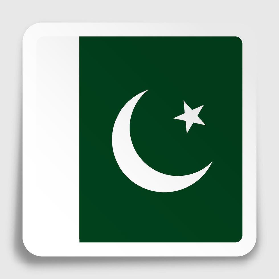 islamic republik av pakistan flagga ikon på papper fyrkant klistermärke med skugga. knapp för mobil Ansökan eller webb. vektor