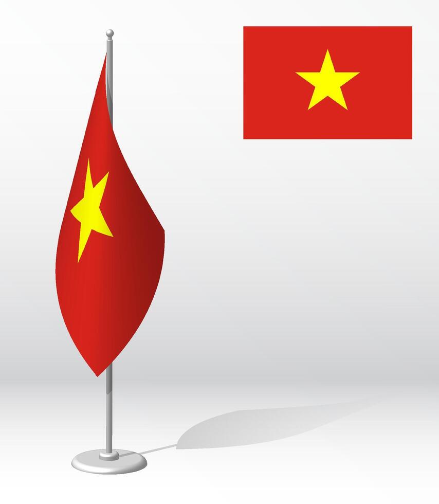 Vietnam Flagge auf Fahnenstange zum Anmeldung von feierlich Fall, Treffen fremd Gäste. National Unabhängigkeit Tag von Vietnam. realistisch 3d Vektor auf Weiß