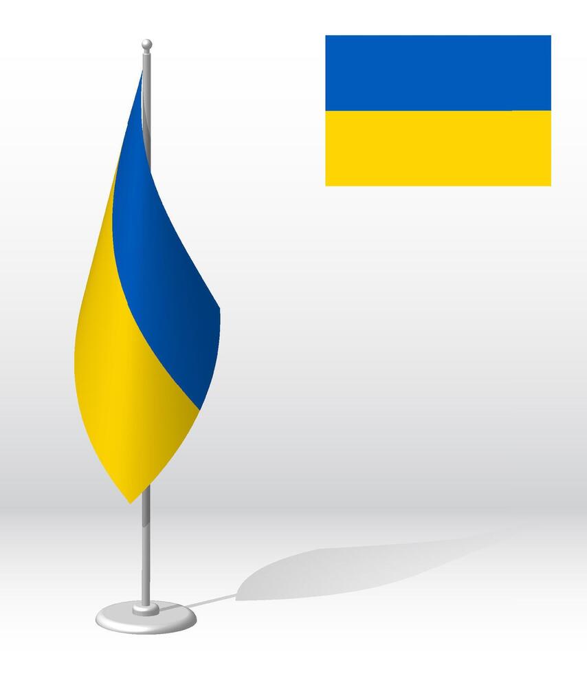 Ukraine Flagge auf Fahnenstange zum Anmeldung von feierlich Fall, Treffen fremd Gäste. National Unabhängigkeit Tag von Ukraine. realistisch 3d Vektor auf Weiß