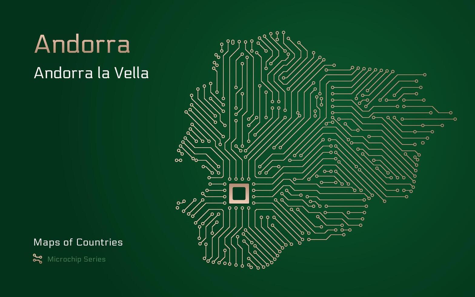 andorra Karta med en huvudstad av andorra la vella visad i en mikrochip mönster med processor. e-förvaltning. värld länder vektor Kartor. mikrochip serier