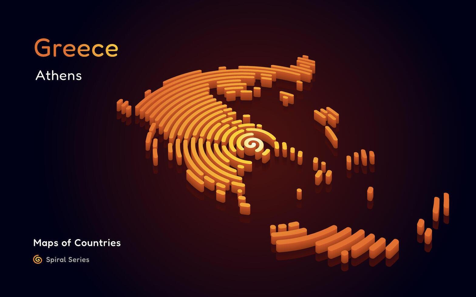 3d guld vektor Karta av grekland en cirkel spiral mönster med en huvudstad av aten