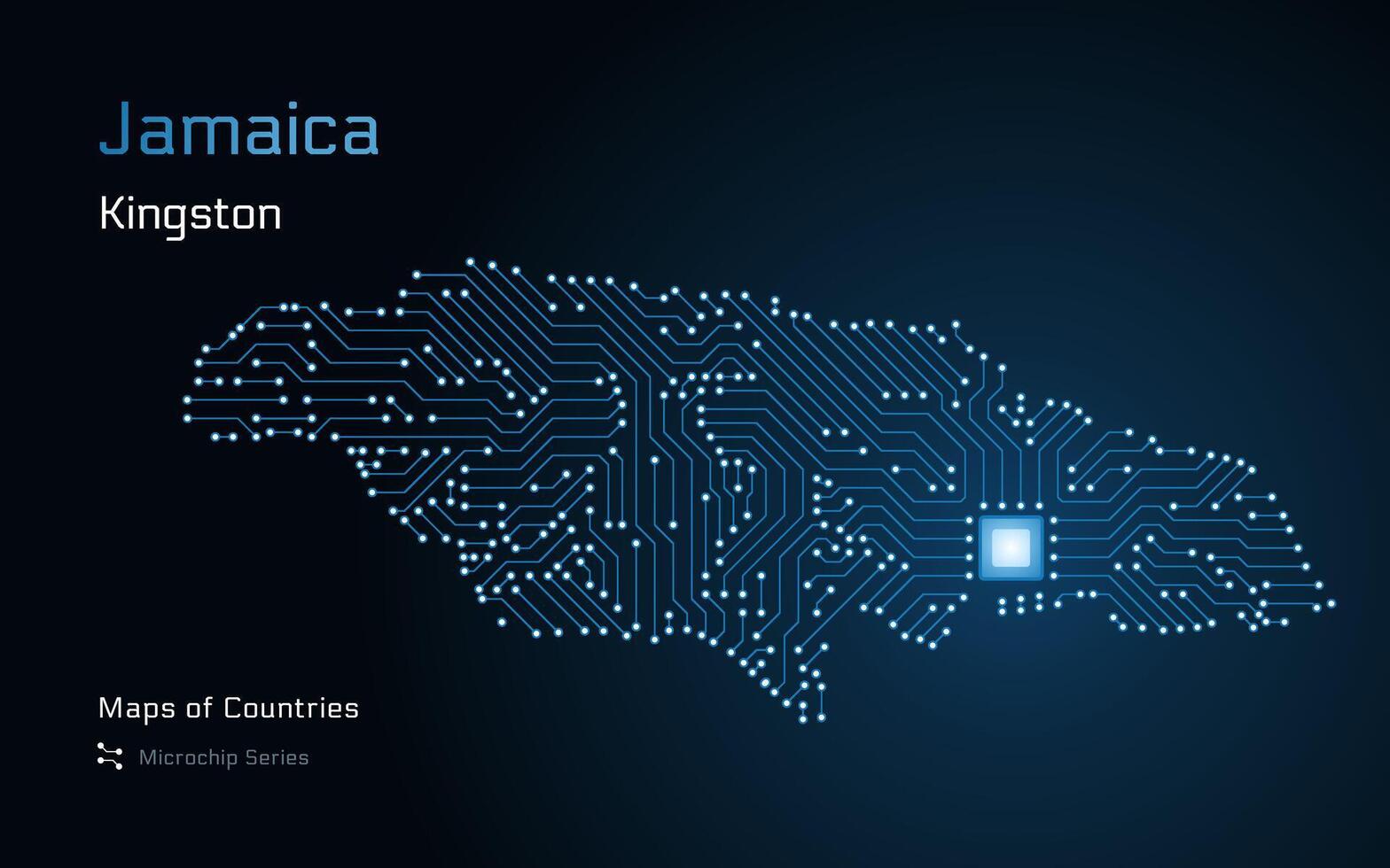 jamaica Karta med en huvudstad av kingston visad i en mikrochip mönster med processor. e-förvaltning. värld länder vektor Kartor. mikrochip serier