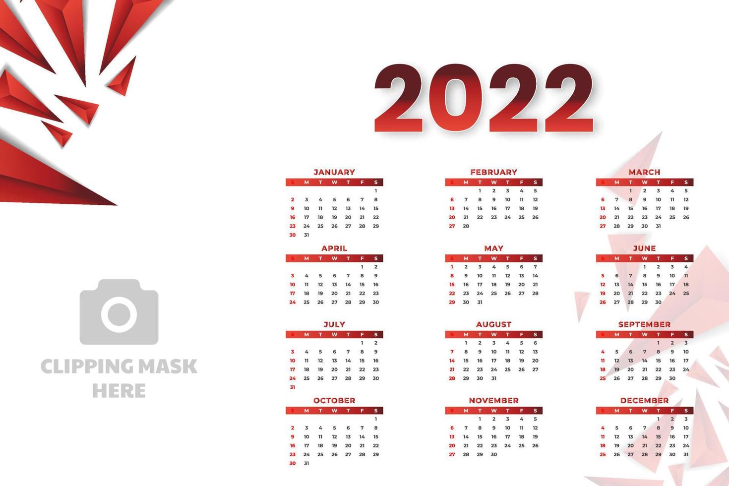 Monatskalendervorlage für das Jahr 2022. Woche beginnt am Sonntag. Wandkalender im minimalistischen Stil. vektor