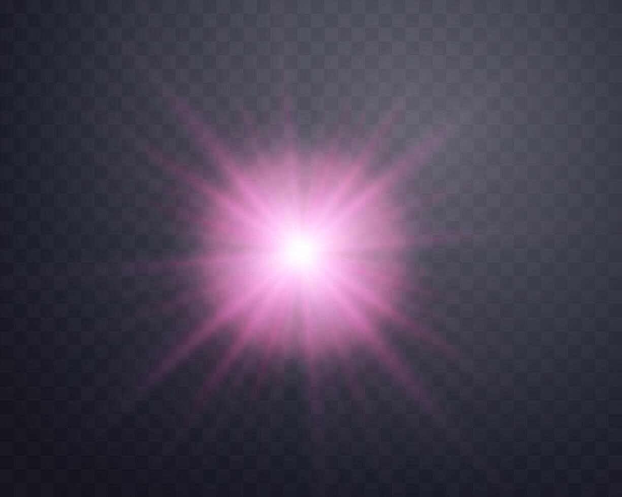 solljus lins blossa, Sol blixt med strålar och strålkastare. rosa lysande brista explosion på en bakgrund. vektor illustration.