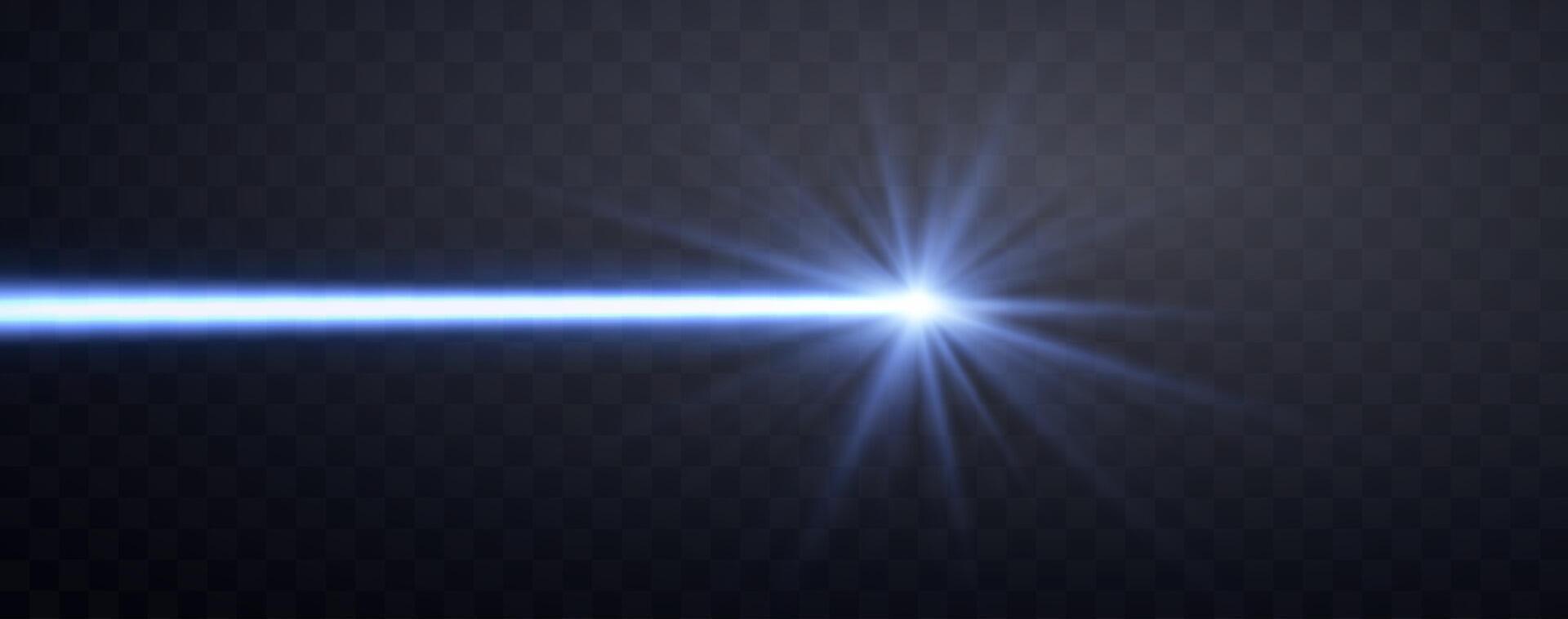 Blau horizontal Laser- Strahl. Neon- Linie, Präsentation Zeiger. Blau glühen Fackel Licht Wirkung. Vektor Illustration. isoliert auf dunkel Hintergrund.