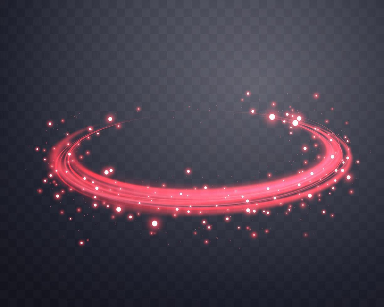 röd magi ringa med lysande. neon realistisk energi blossa halo ringa. abstrakt ljus effekt på en mörk bakgrund. vektor illustration.