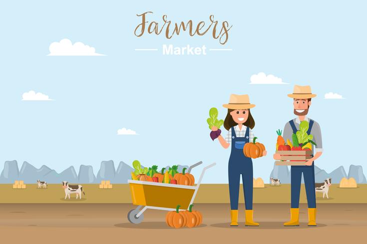 Gårdsbutik. Lokal marknad. Försäljning av frukt och grönsaker. vektor