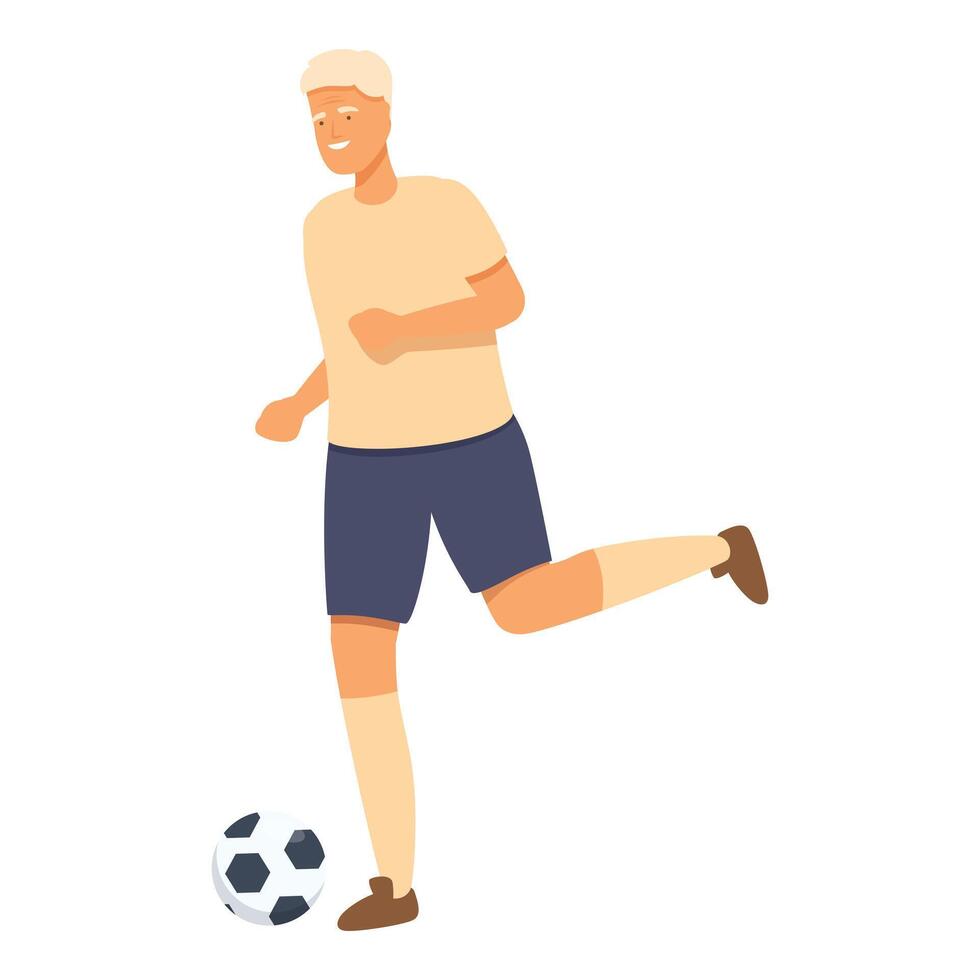 springa sportsman spela fotboll ikon tecknad serie vektor. Lycklig gammal generation vektor