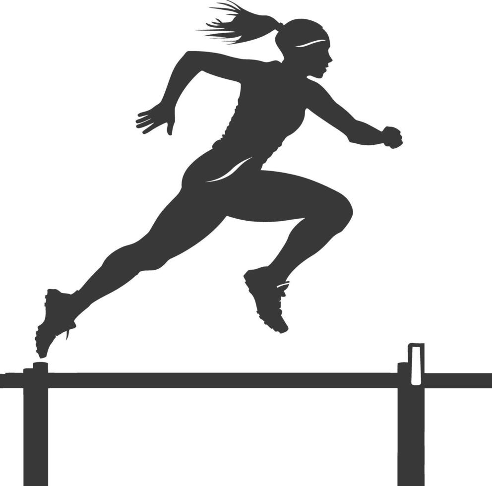 ai genererad silhuett kvinna hinder idrottare i verkan full kropp svart Färg endast vektor