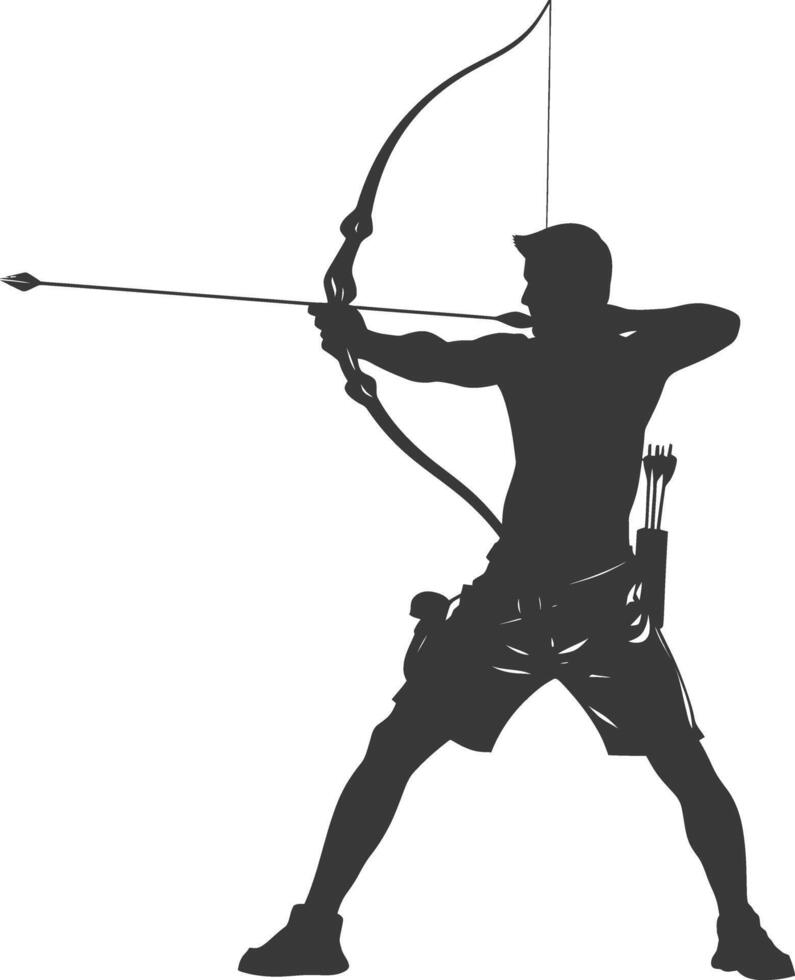 ai generiert Silhouette Mann Bogenschießen Athlet im Aktion voll Körper schwarz Farbe nur vektor