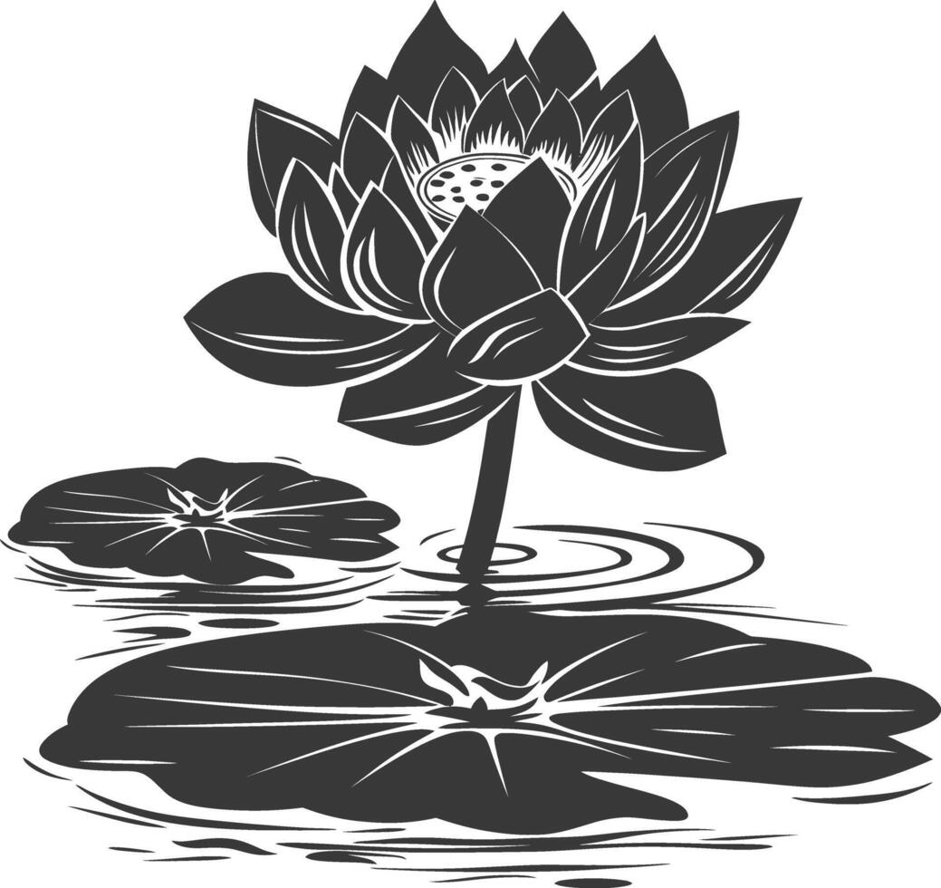 ai generiert Silhouette Lotus Blume im das Wasser schwarz Farbe nur vektor