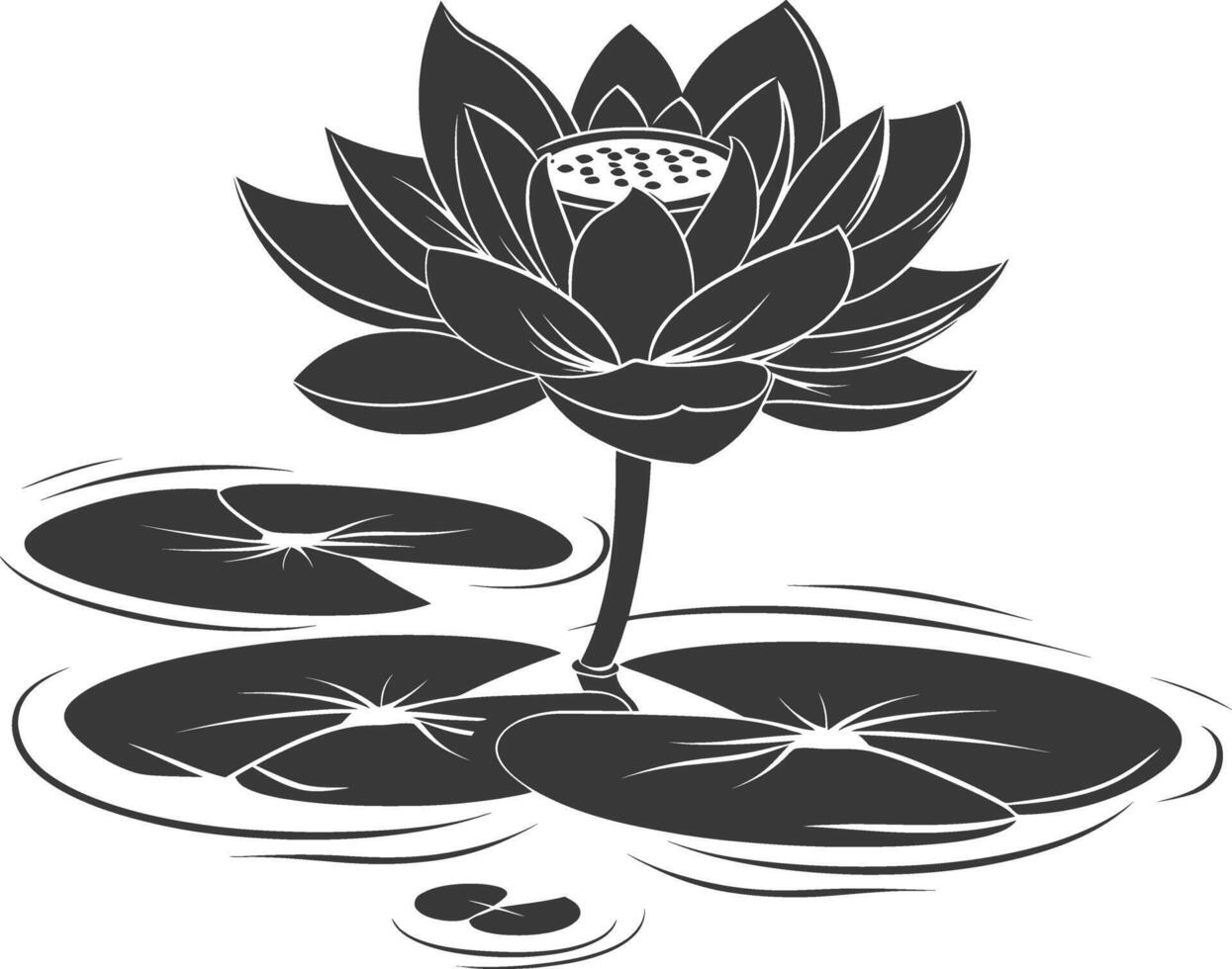 ai generiert Silhouette Lotus Blume im das Wasser schwarz Farbe nur vektor