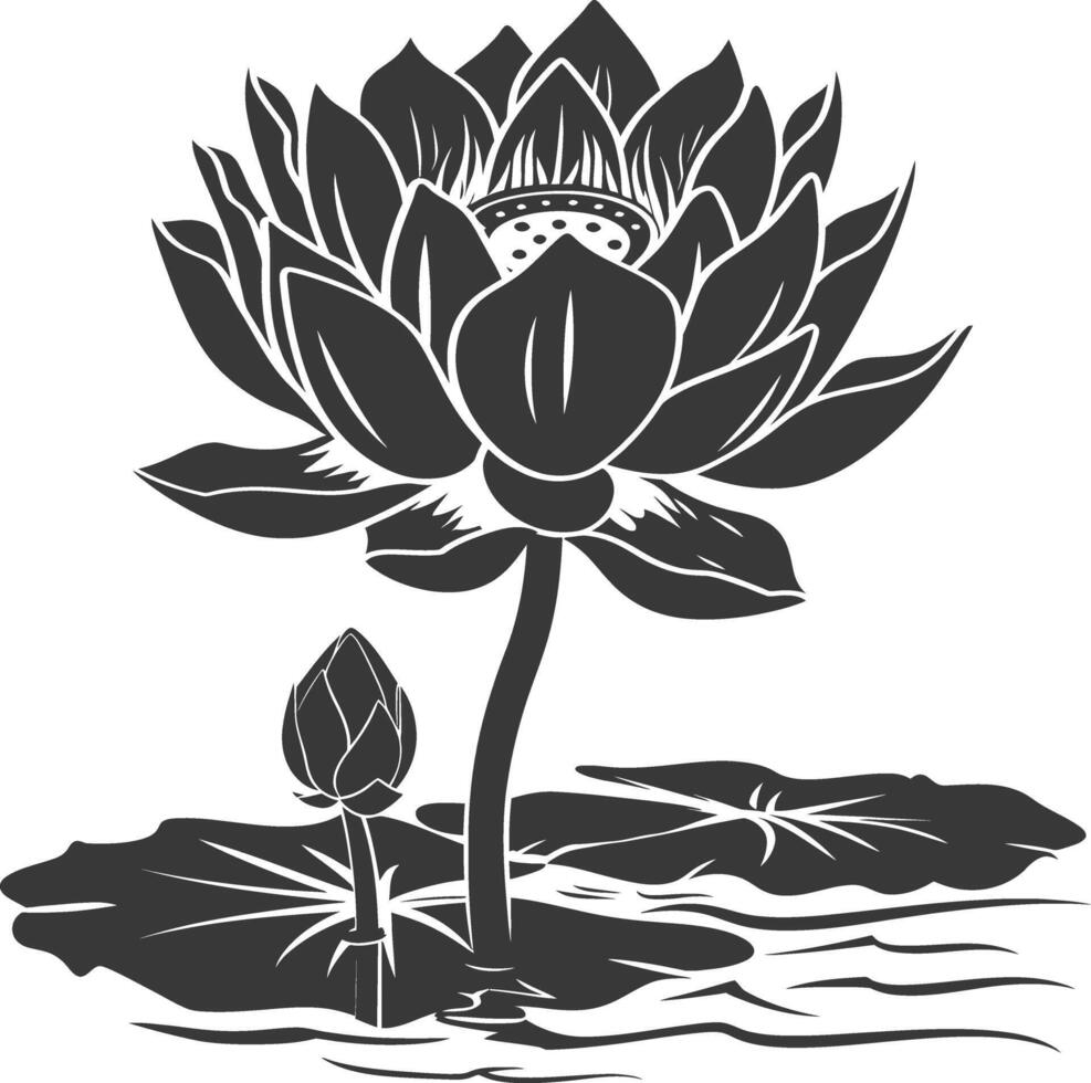 ai generiert Silhouette Lotus Blume im das Wasser schwarz Farbe nur vektor