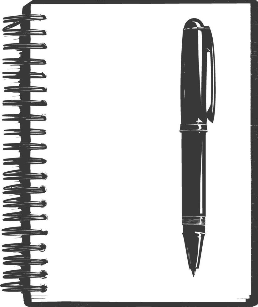 ai genererad silhuett anteckningsbok och penna svart Färg endast vektor