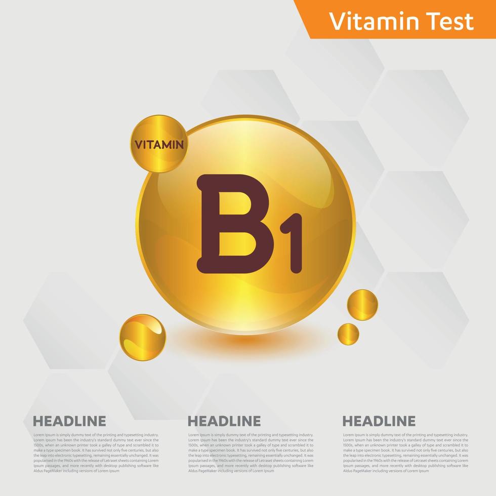 Vitamin B1 Icon Drop Collection Set, Cholecalciferol. goldener Tropfen Vitaminkomplex Tropfen. medizinisch für Heidevektorillustration vektor