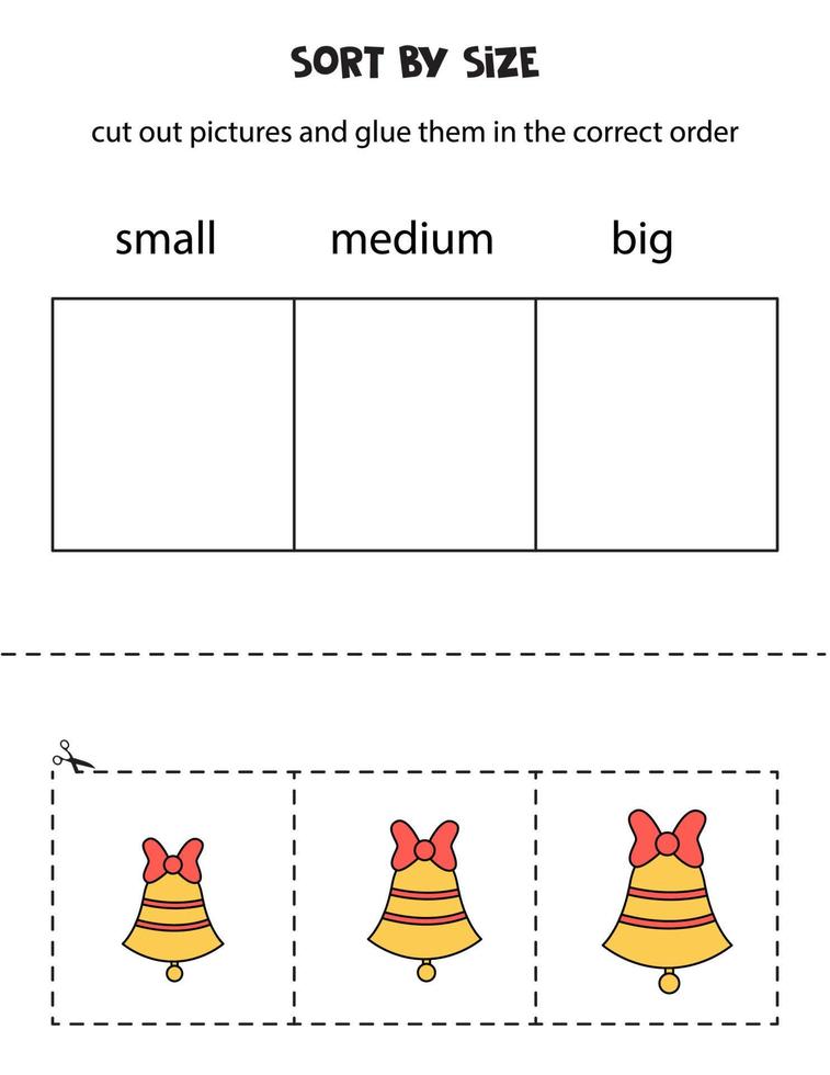 sortera bilder efter storlek. pedagogiskt arbetsblad för barn. vektor