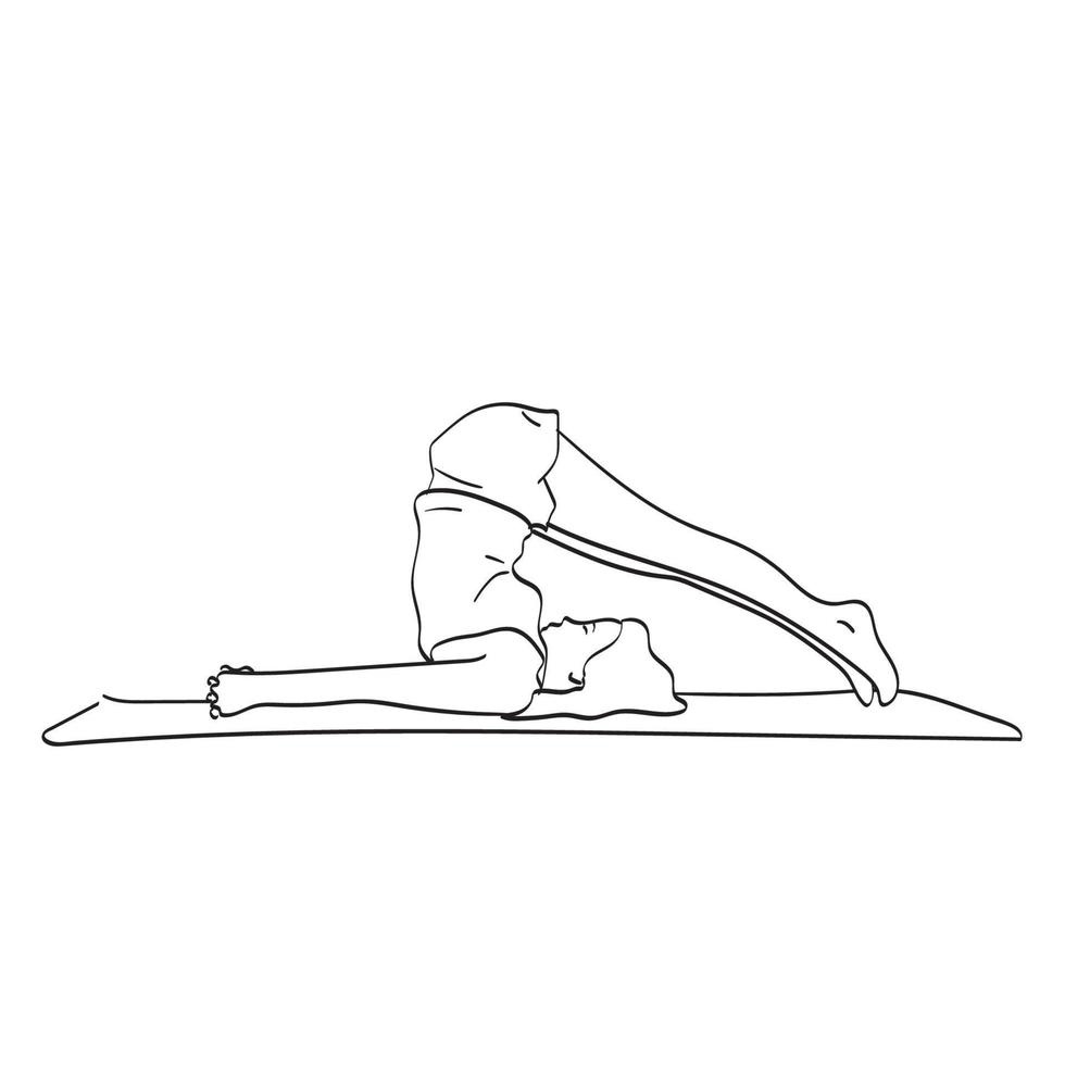 Frau macht Yoga auf Übungsmatte Illustration Vektor isoliert auf weißem Hintergrund Strichzeichnungen.